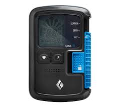 Guide BT Transceiver - Black Diamond Avalanche safety gear with digital display and blue lock switch for reliable mountain rescue operations.