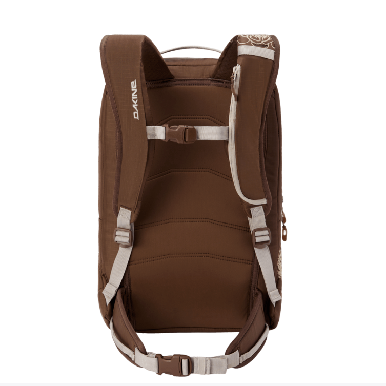 Brown backpack with visible brand logo on a white background